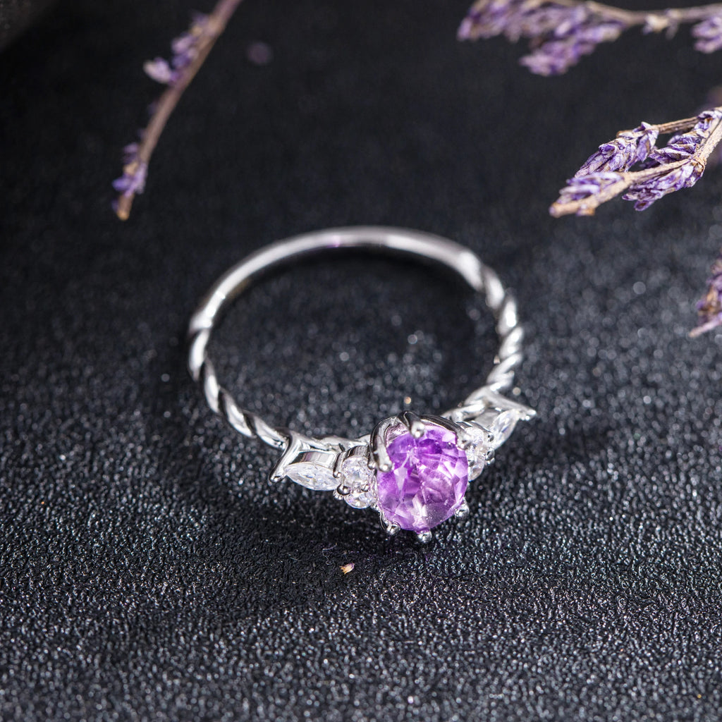 Charm Gold Silver Color Wedding Ring Natural Amethyst Oval Shaped Stone Engagement Ring Unique Zircon Cluster Rings For Women