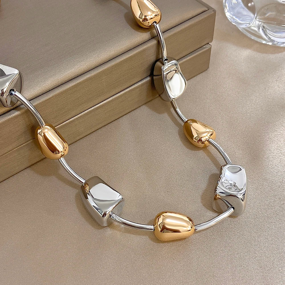 New Trendy Women's Necklace CCB Gold Silver Color Irregular Big Small Geometry Shape Chain Unique Necklace Fashion Jewelry