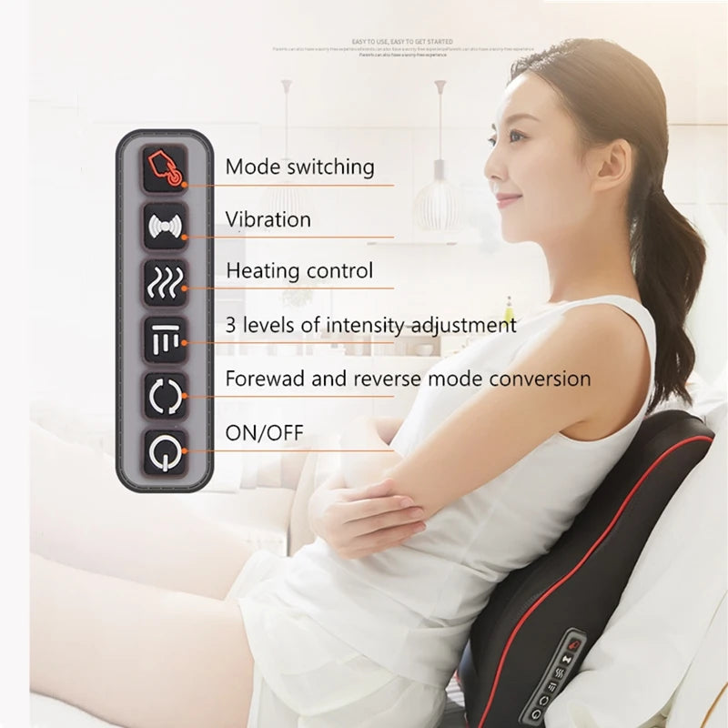 3 in 1 Newest Massage Pillow with Car Home Duel Use Easy Carry Neck Back Shoulder Waist Body Massager Gift Relief Pain EU Plugs