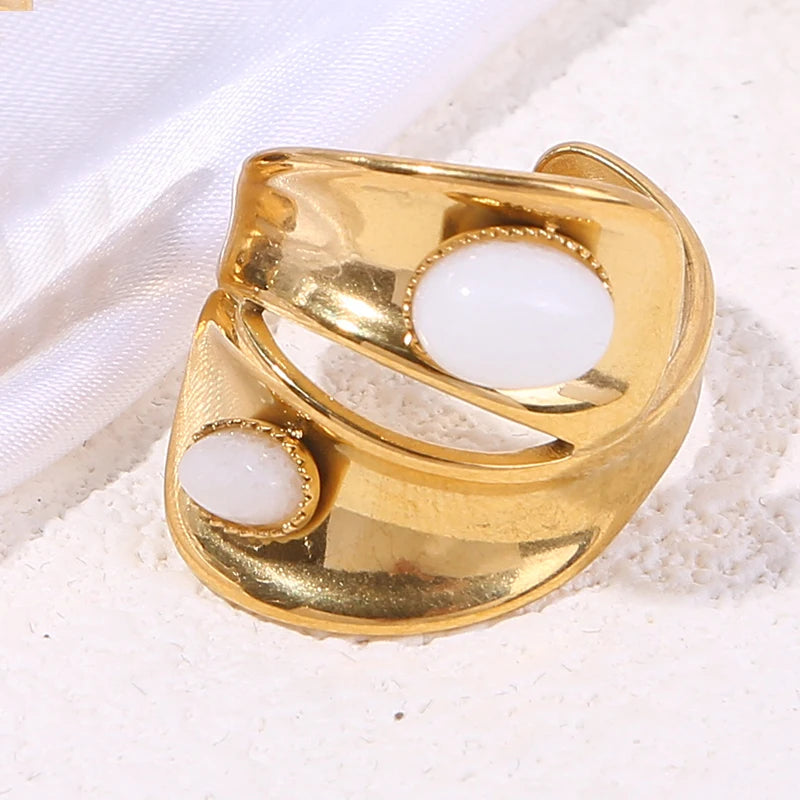 2025 New Irregular Rings For Women Girls Stainless Steel Adjustable Bohemian Natural Stone Engagement Ring Wedding Fashion Gifts