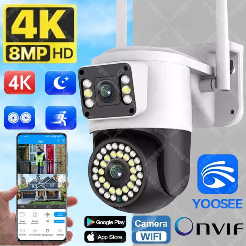 4K 8MP WiFi Surveillance Camera 10X Digital Zoom PTZ IP Camera ONVIF Dual Lens Human Detect Night vision Outdoor Security Yoosee