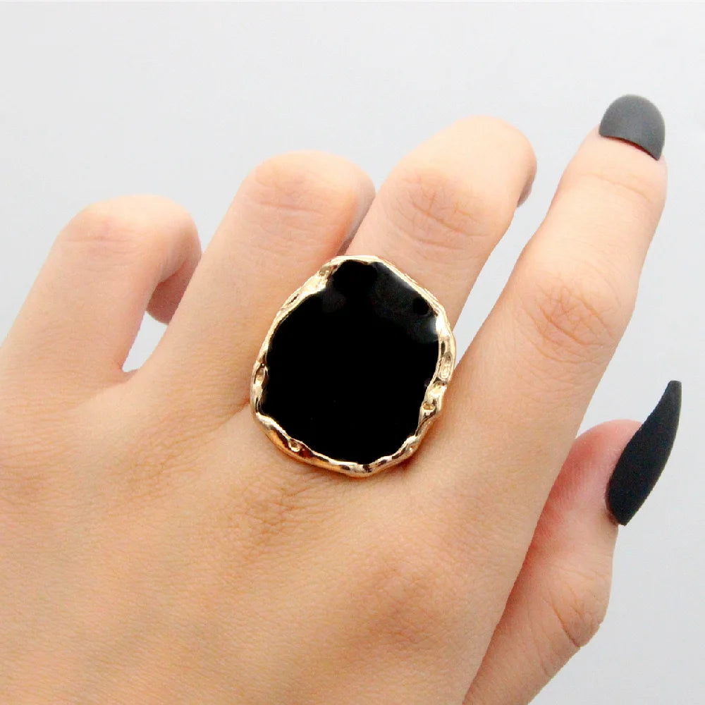 Simple And Stylish Bohemian Metal Large Black Stone Ring For Men And Women, Suitable For Glamorous And Fashionable Men And Women