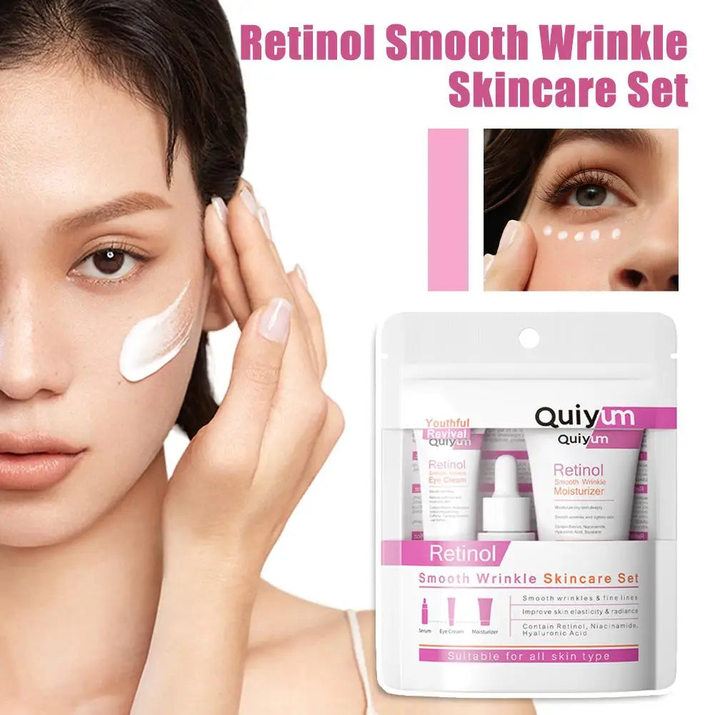 Retinol Smooth Wrinkle Skincare Set Moisturizing Firming Facial Skincare Routine Kit - Retinol Serum-Face Moisturizer-Eye Cream