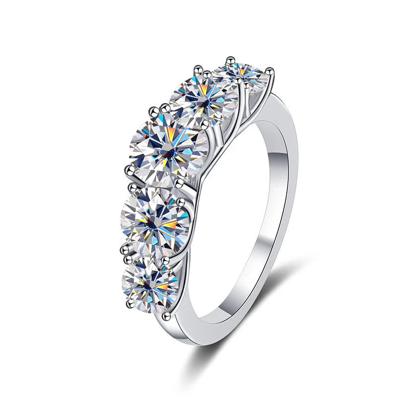 JOIAS HOME 18k Plated 3.6CT All moissanite Rings for Women 5 Stones Sparkling Diamond Wedding Band S925 Sterling Silver Jewelry