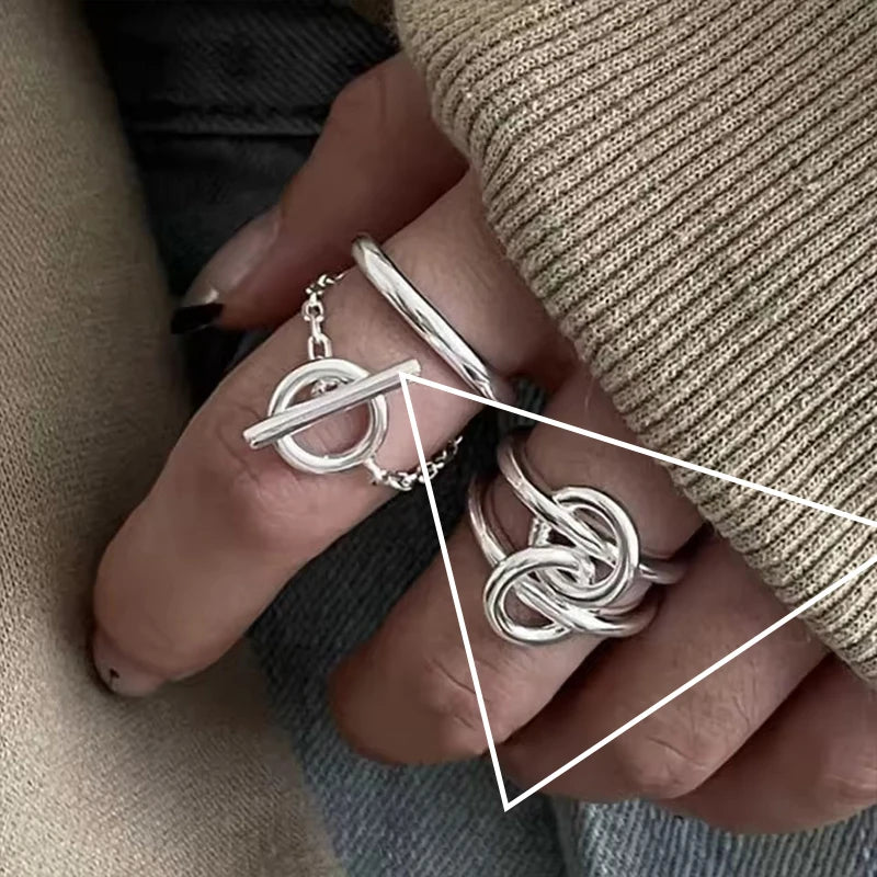 PANJBJ 925 Sterling Silver Geometry Crystal Ring For Women Ellipse Exaggerated Punk Water Drop Open Jewelry Gift Dropshipping