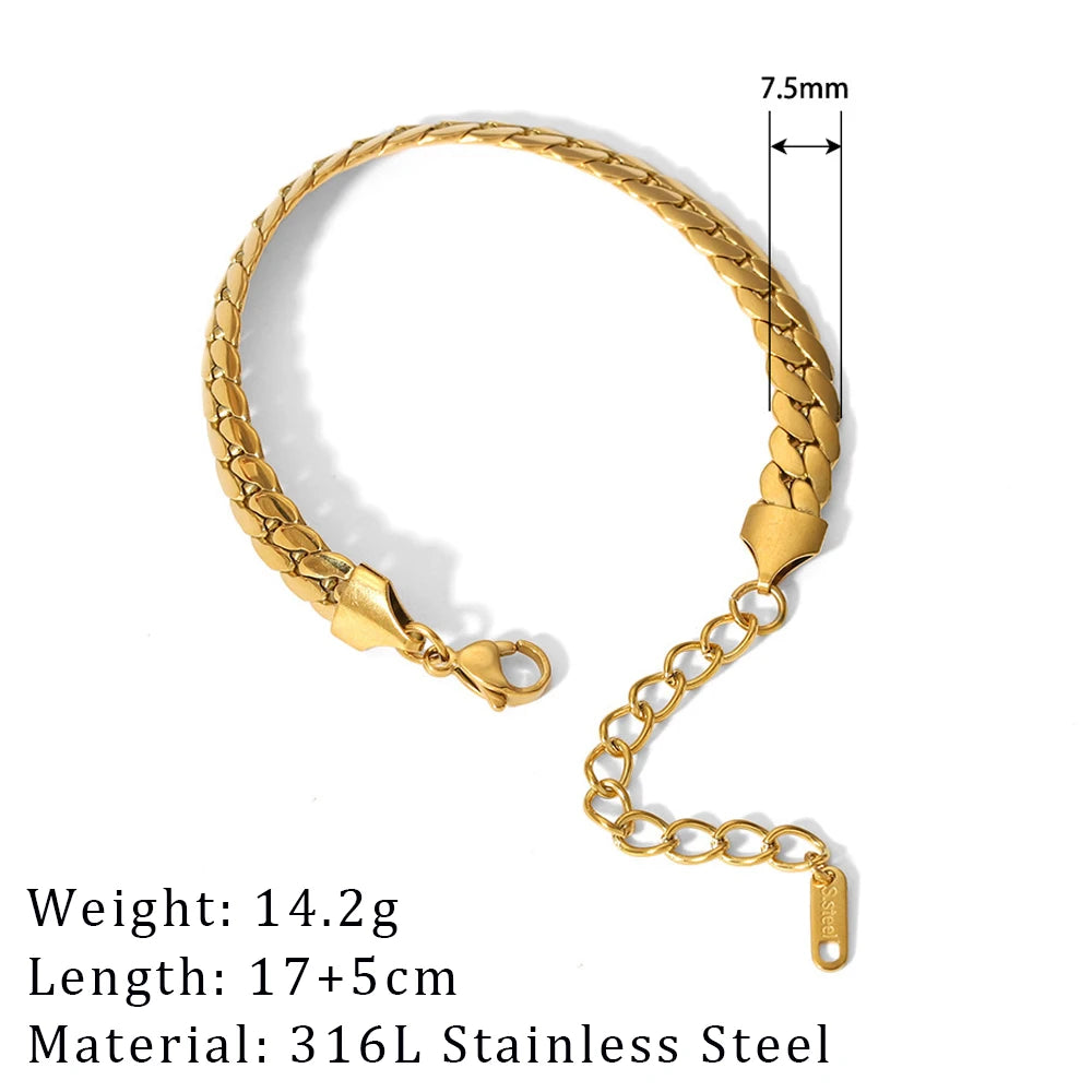 2024 New Wide Chunky Twist Bracelets For Women Gold Color Stainless Steel Link Cubic Chain Bangle Gift