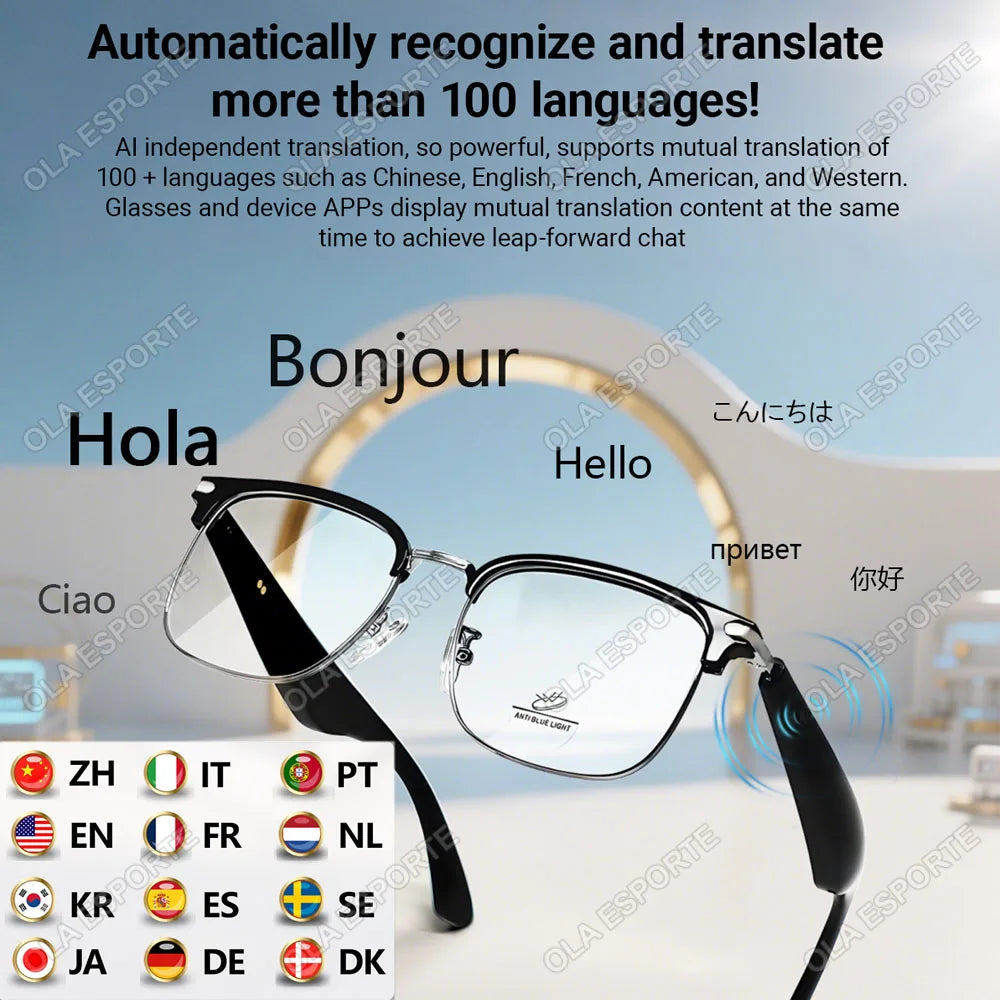 Smart Glasses AI Intelligent Translation Bluetooth Glasses Real-time Simultaneous Interpretation Headset Anti Blue Light 2025