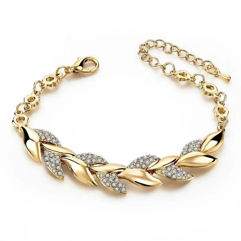 New Fashion Luxury Gold Color Leaf couple Bracelets for Women men Charm Full of Zircon Crystal bangle Jewelry Accessories gift