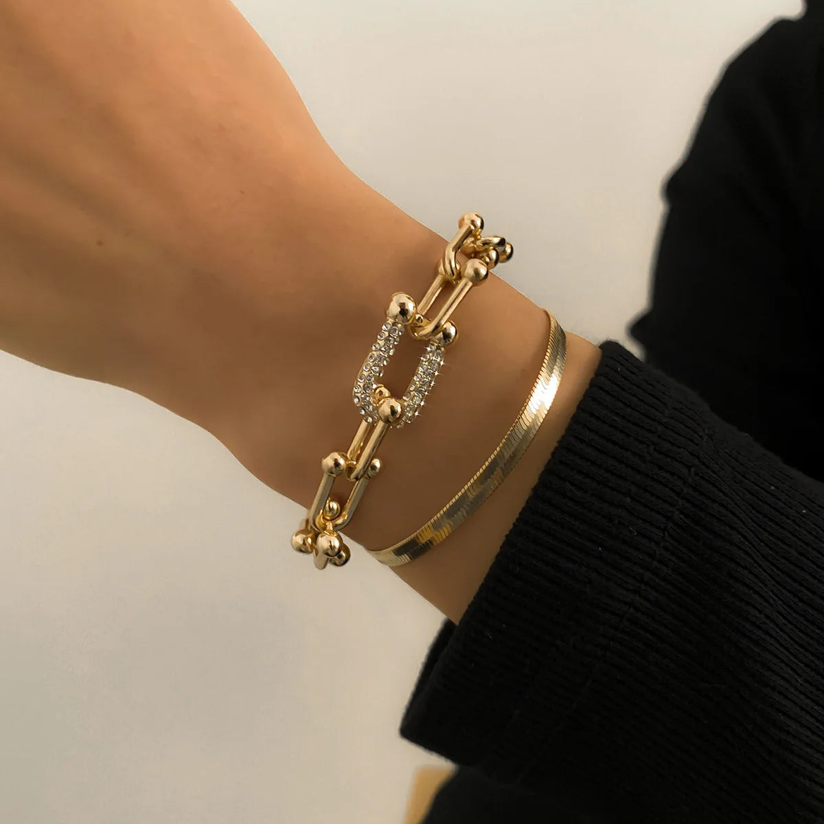 2Pcs/Set Fashion Statement Stylish Trendy Geometric Bracelet Gold U Chain Bracelet New Style Creative Bracelet