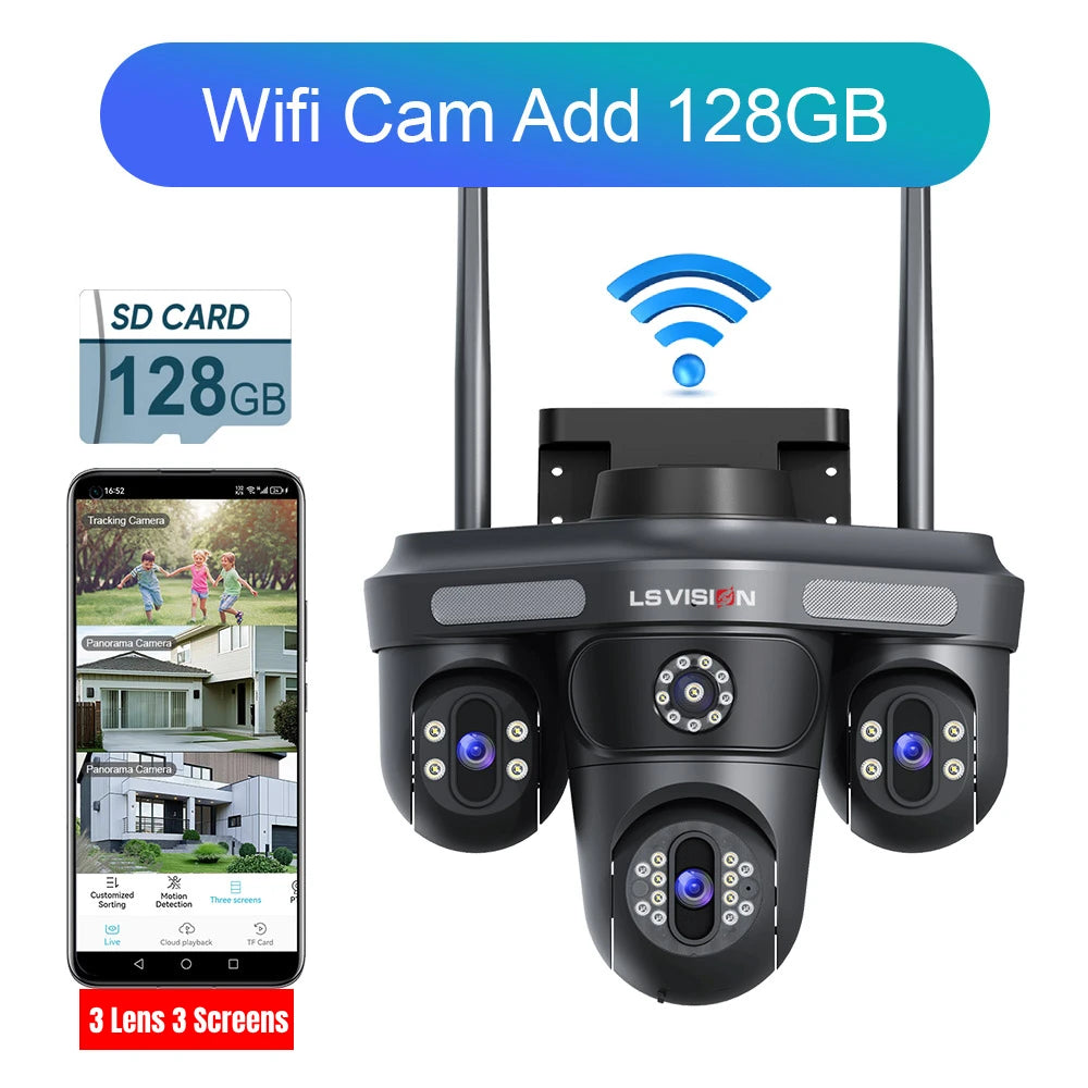 LS VISION 15MP Wifi surveillance Cameras 3 Screens 3 Lens Electric Rotation Outdoor WIFI IP Camera Human Auto Tracking CCTV Cam