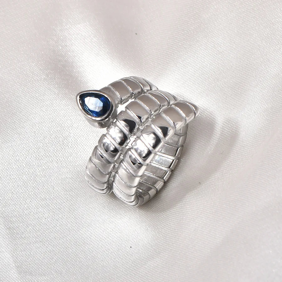 Tubogas Blue Stone Ring for Women Gold Plated Stainless Steel Wrap Cuff Ring