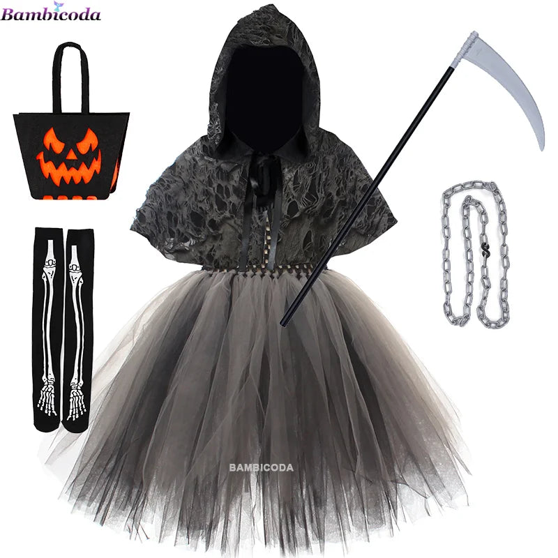 Halloween Girls Demon Horror Death Costume Cosplay Fancy Dress Party Accessories Medieval Hooded Cloak Clothing Party Clothes