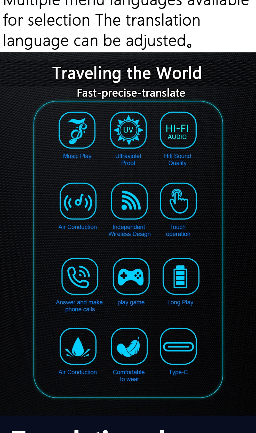 SG-20 Smart Glasses 144 Languages Online Translation Wireless Bluetooth Calling & Music Playback with Magnetic Lenses Included