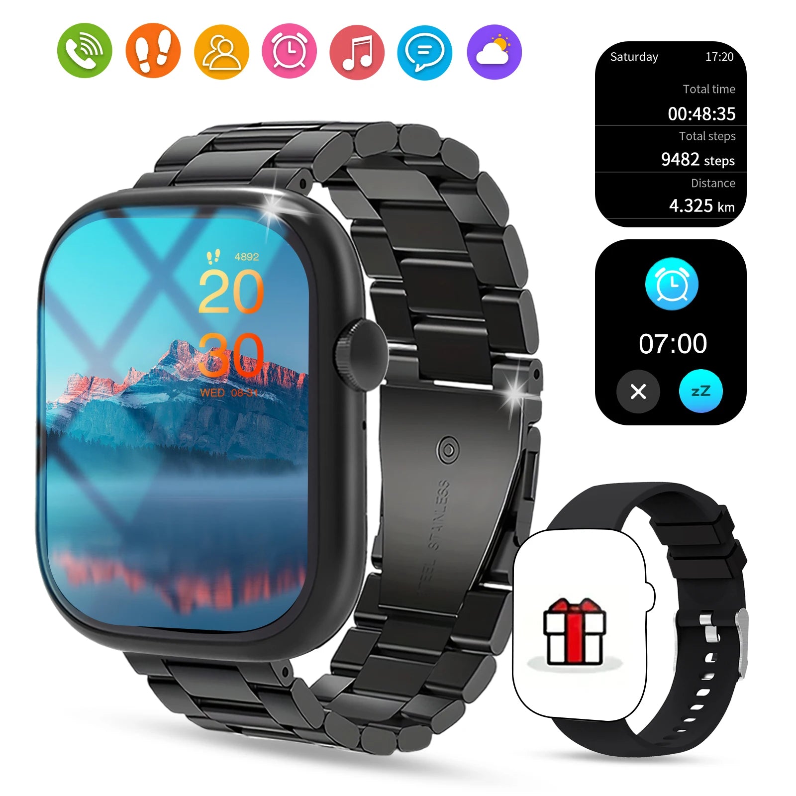 Smart watch, wireless calling /dial, Various APP Reminders,Suitable for men and women, sports watches，for iPhone/Andriod