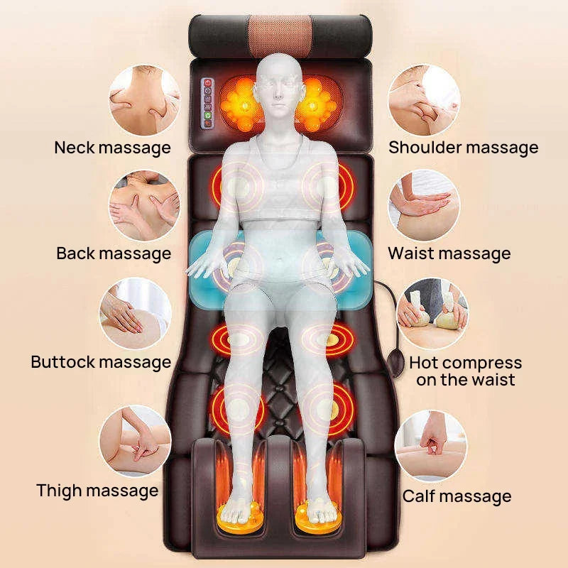 Foldable Full Body Massage Mat with Heat, Kneading/Vibration Electric Massage Mattress with Detachable Neck Massage Headrest