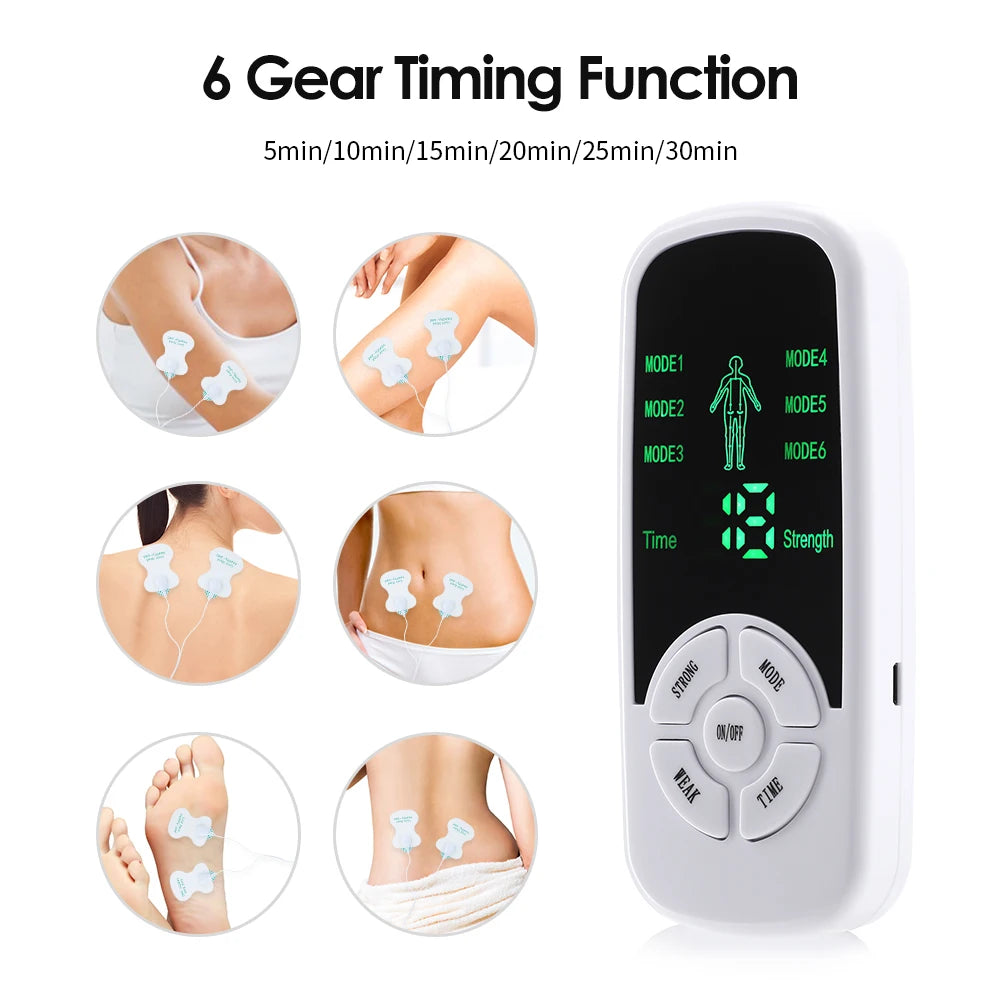 6 Modes Tens Electric Massager Muscle Relax Device Full Body Stimulator Back Waist Knee Healthy Care Patchs Digital Massage Tool