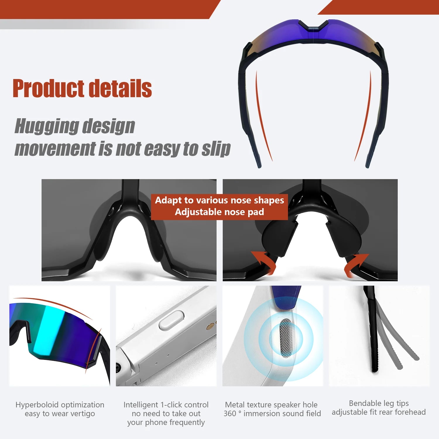 Smart Glasses Cycling Sport 100+ Online Language AI Automatic Dialogue Translation Bluetooth Glasses With Speaker UV Protection