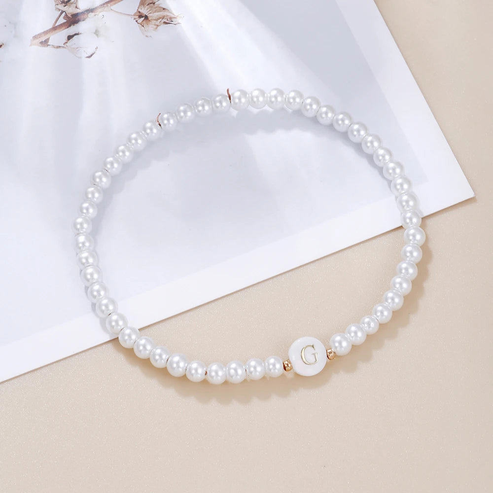 New Fashion 26 Letter Bracelet Women Temperament Handmade Simulated Pearl Bead Bracelet For Women Jewelry Gift