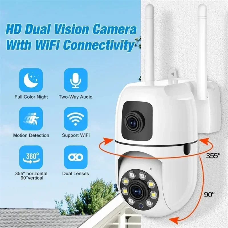 8MP Wifi Camera Dual Lens Security Wireless Outdoor Cameras Two-way Audio Color Night Vision Baby Monitor Detection Wireless Cam