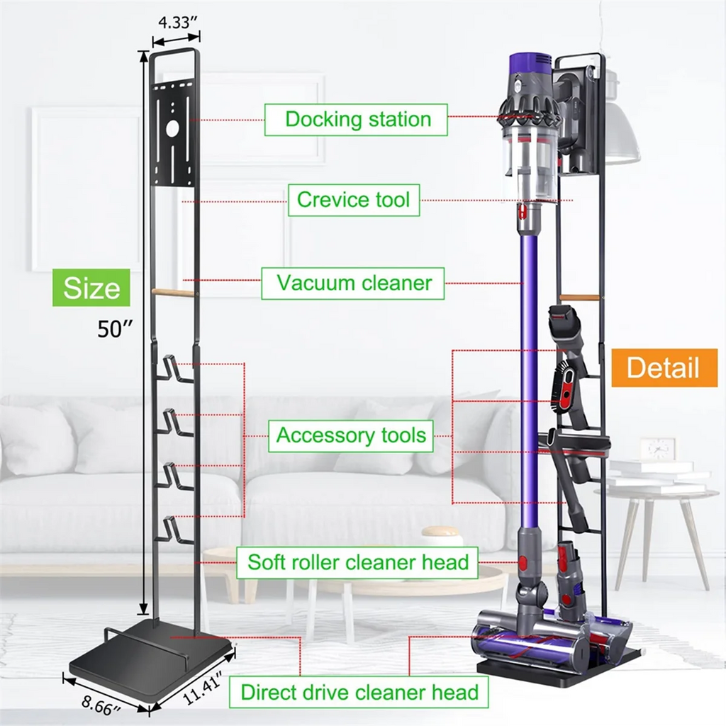 A73Z-Vacuum Stand for V15 V11 V10 V8 V7 Cordless Vacuum Cleaners Heavy Base Metal Bracket Holder with Wheels