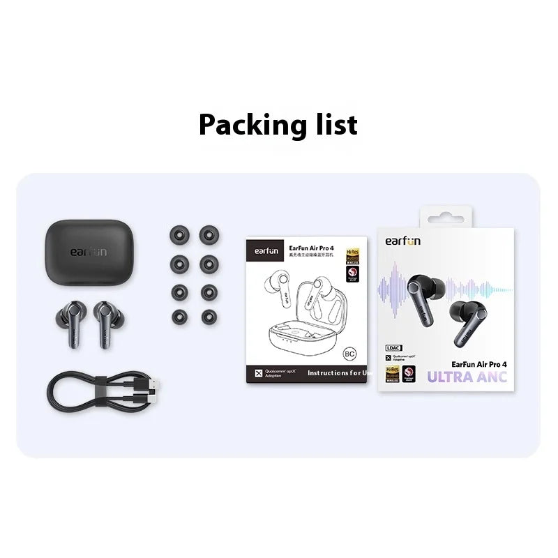 EarFun Air Pro 4 Wireless Earphone HI-FI Bluetooth5.4 Earphones Active Noise Reduction IPX5 Waterproof E-sports PC Gamer Earbuds