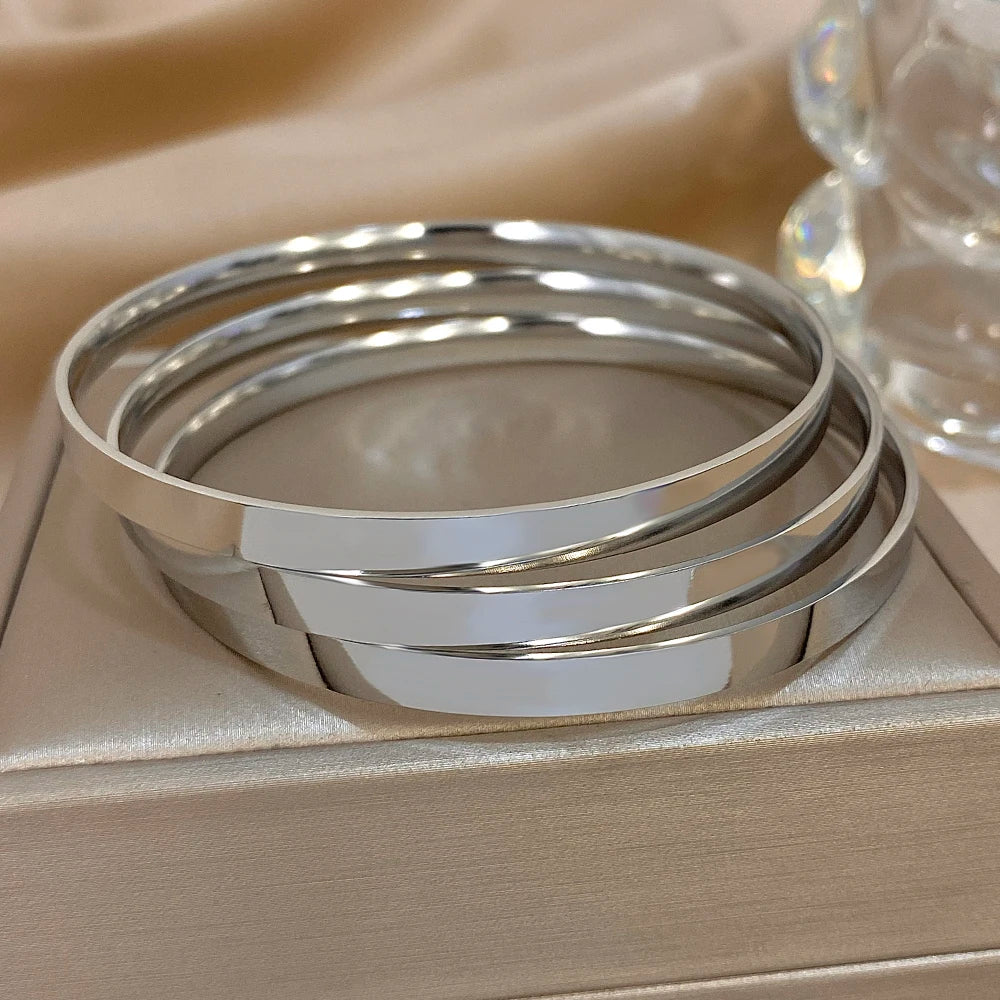 3pcs Simple Classic Smooth Stainless Steel Wide Basic Bracelet for Men Women Vintage Chunky Gold Plated Plain Waterproof Bangles