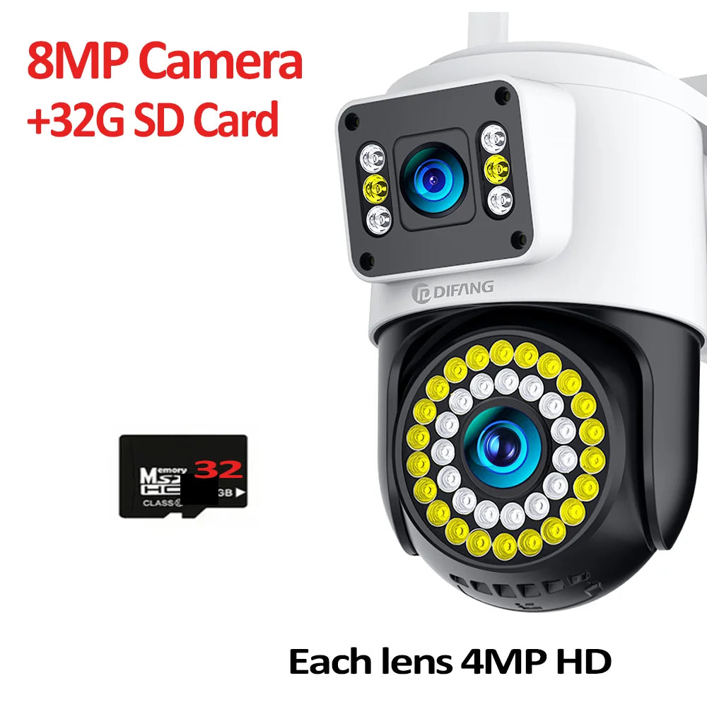 4K 8MP WiFi Camera Outdoor Dual Lens Dual Screen CCTV Security Protection Ai Tracking  Street Cam Surveillance Yoosee