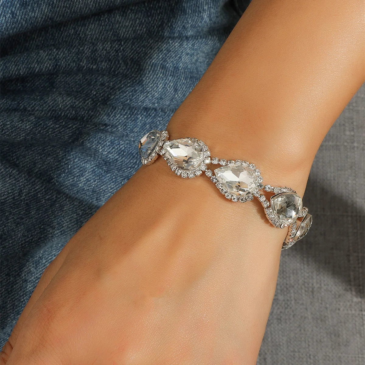Wedding Bridal Jewelry 1-10 Row Cuff CZ Rhinestone Crystal Stretch Strand Bracelet Bangle Dropshipping