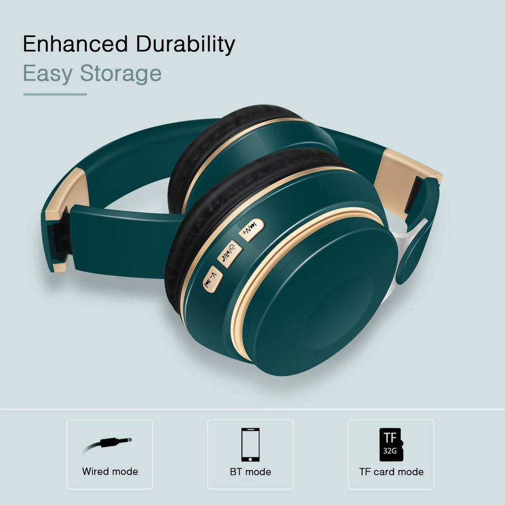 Earphones Wireless Bluetooth Headphones Stereo Headband with SD Card Slot And Mic for Android IOS Tablet - Student Gift