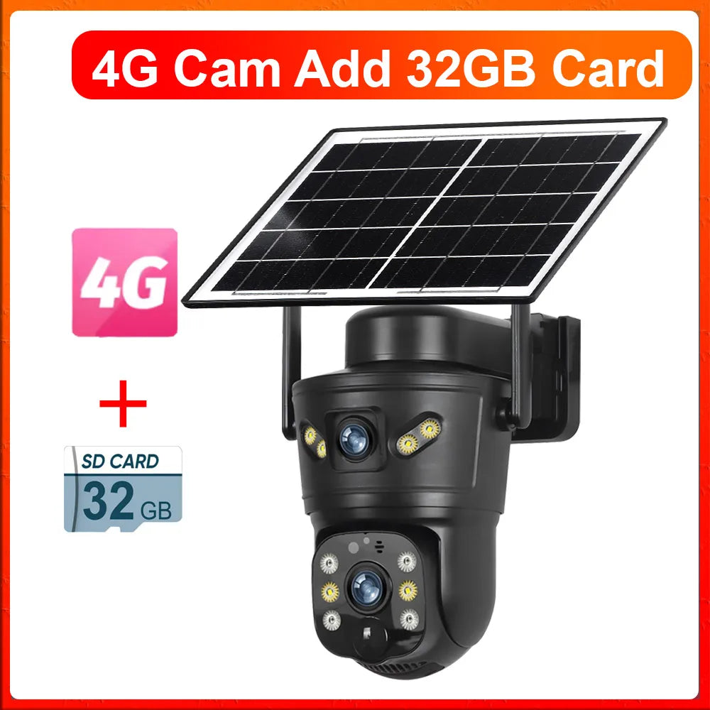 LS VISION 8MP 4G Solar Camera Outdoor WiFi Security Camera Dual Len PIR Night Vision Auto Tracking Waterproof  CCTV Monitor V380