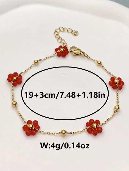 1 fashion girls new red small flower  bracelet birthday  gift Dance party Back-to-school season wedding season  Bozmian style