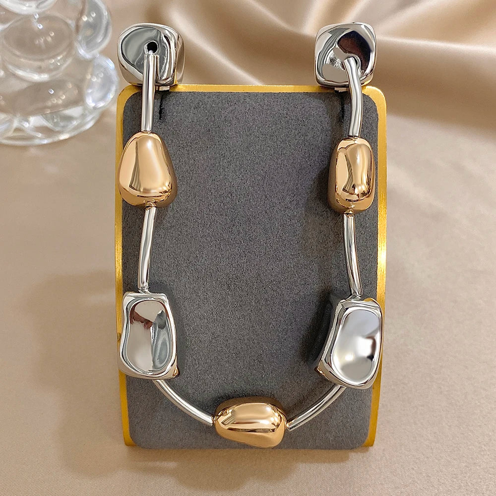 New Trendy Women's Necklace CCB Gold Silver Color Irregular Big Small Geometry Shape Chain Unique Necklace Fashion Jewelry