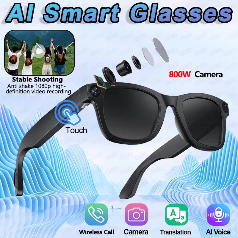 2025 New Smart Glasses 800W HD Camera Anti Shake 1080P HD Video Recording Translation Touch Al Voice Wireless Call Smart Glasses
