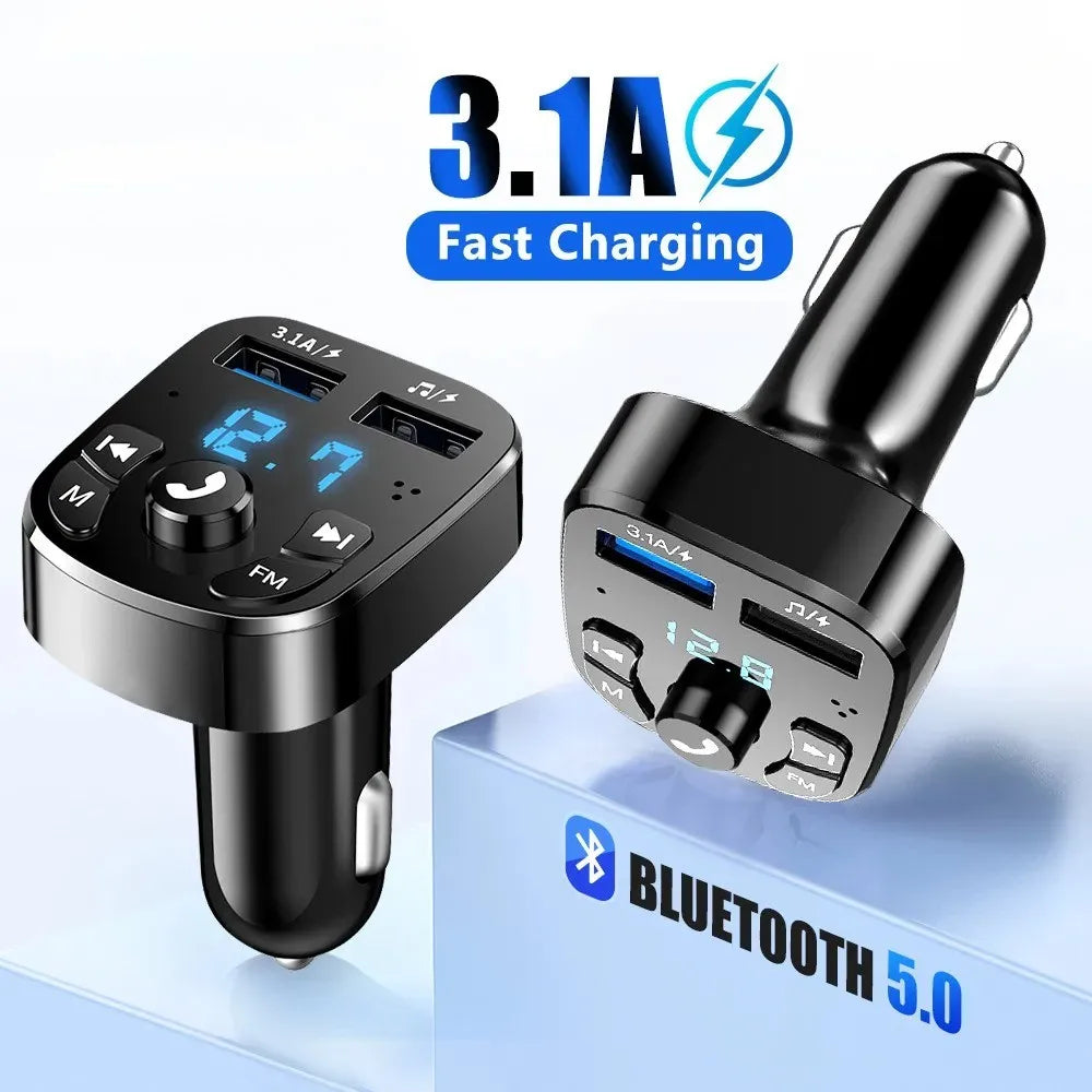 3.1A Car Charger For Phone Dual USB Fast Charging Adapter FM Transmitter Wireless Bluetooth Audio Receiver QC3.0 Charger in Car
