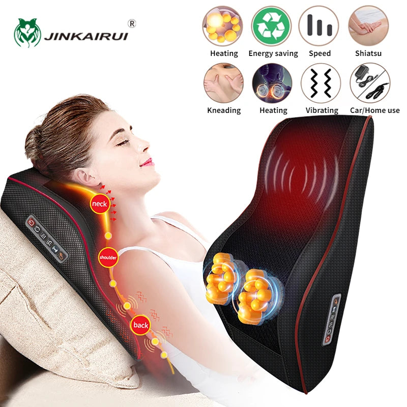 3 in 1 Newest Massage Pillow with Car Home Duel Use Easy Carry Neck Back Shoulder Waist Body Massager Gift Relief Pain EU Plugs