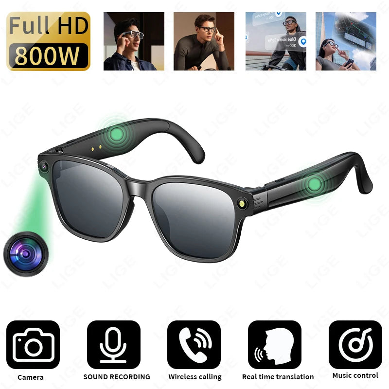 New Smart Glasses AI Translation Bluetooth Call 1200P HD Camera Music Headphones Outdoor Sports Fashion Sunglasses For Men Women