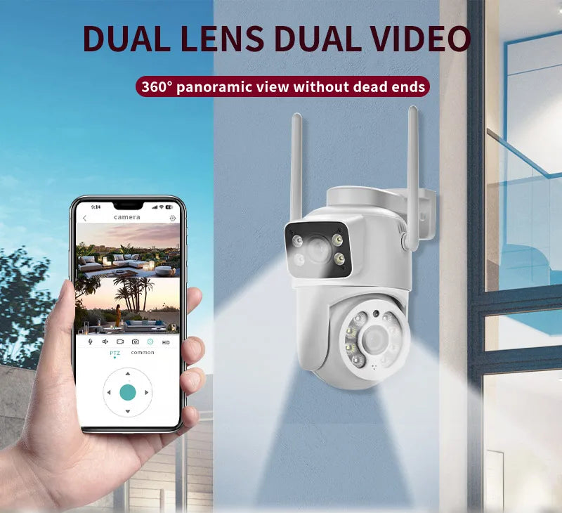 6MP WiFi Camera PTZ Dual Screens Auto Tracking Night Vision CCTV Surveillance Camera Outdoor 4MP Security IP Camera icsee