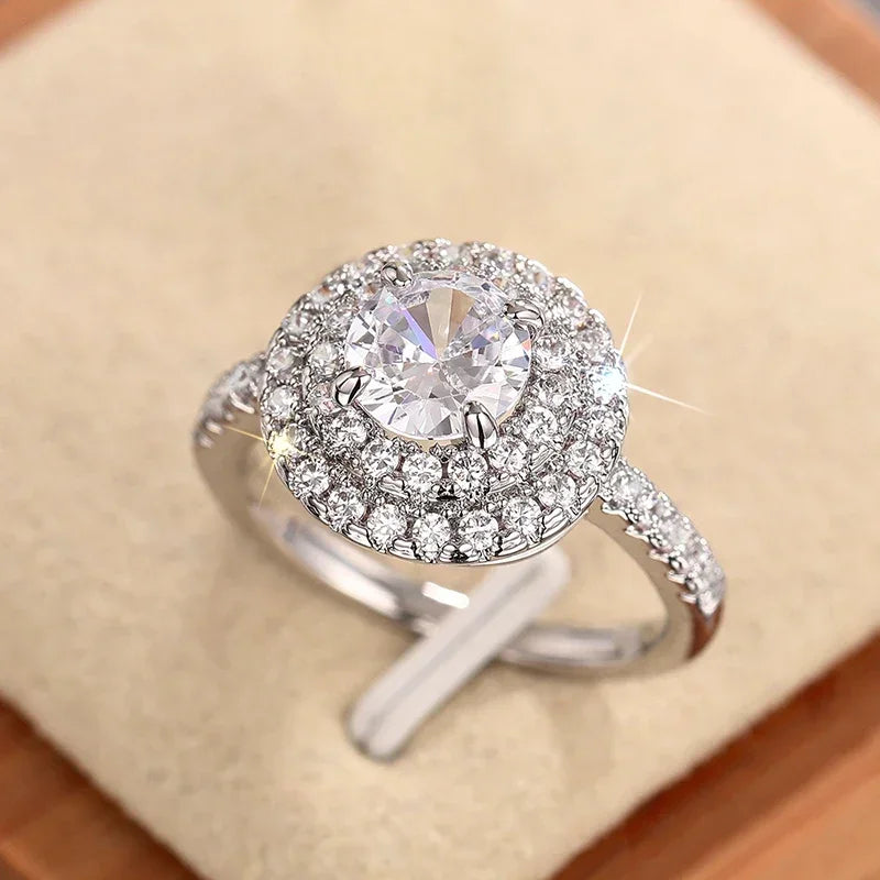 Huitan Brilliant Cubic Zirconia Rings for Women Charming Delicate Wedding Bridal Jewelry Dazzling Fashion Modern Party Jewelry