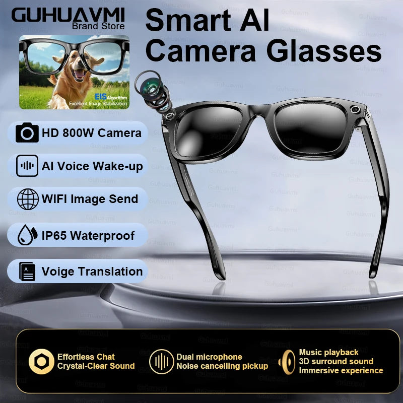 Smart AI Translation Smart Glasses Take Photos Recognizing Objects 4K Camera Bluetooth Music Call Intelligent Recording Glasses