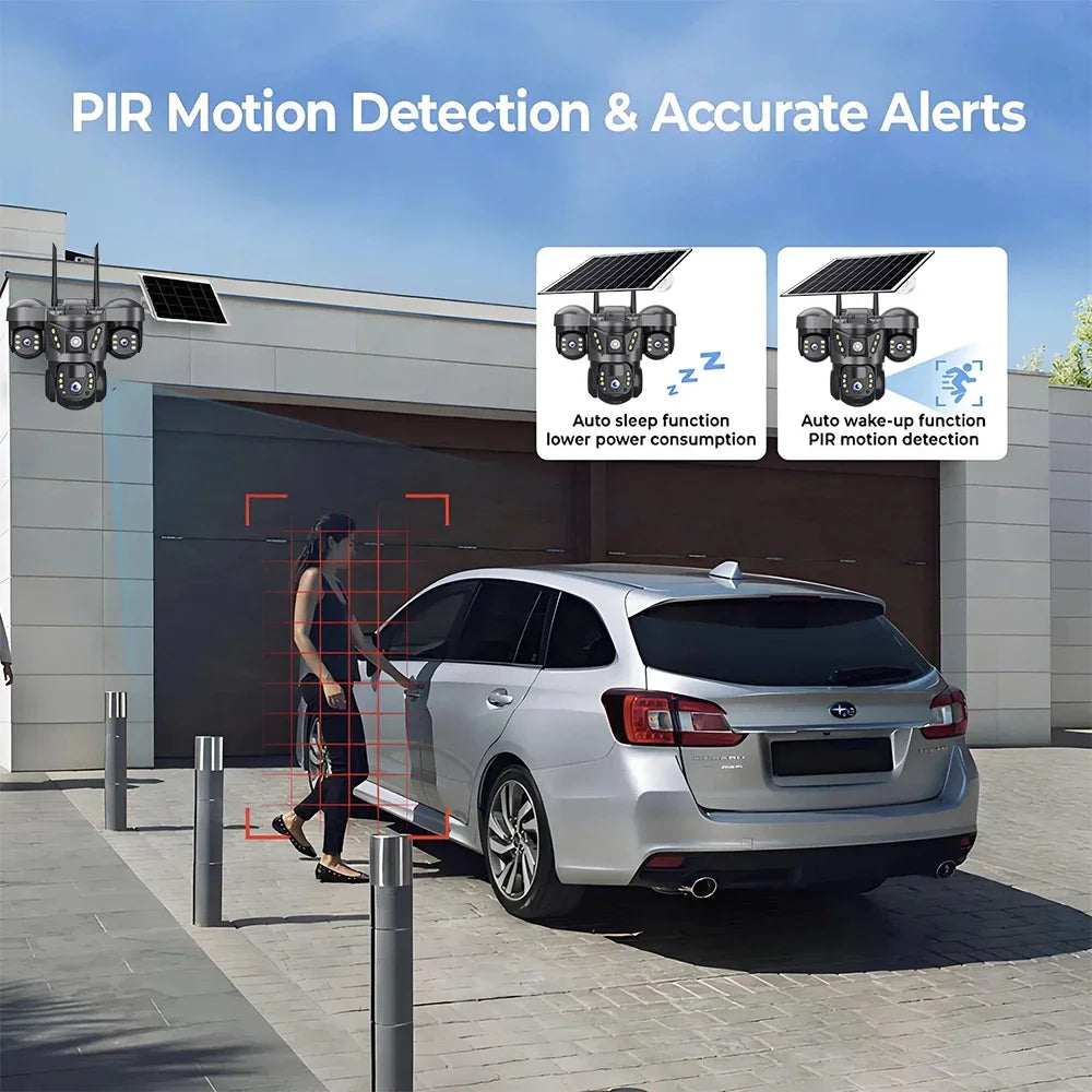 15MP Triple Lens PTZ 10X Zoom Solar Camera Outdoor Triple Screen 4G SIM Secure 360° Auto Tracking Smart Home Wireless CCTV Cam
