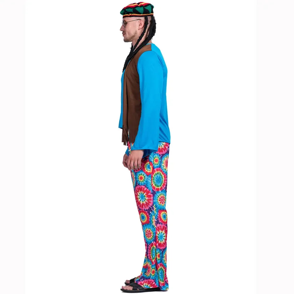 2025 Halloween Costume d'Halloween pour Homme, Ensemble Pantalon, Chemise, Frange, Cadre en Verre, Collier, Chapeau Rasta