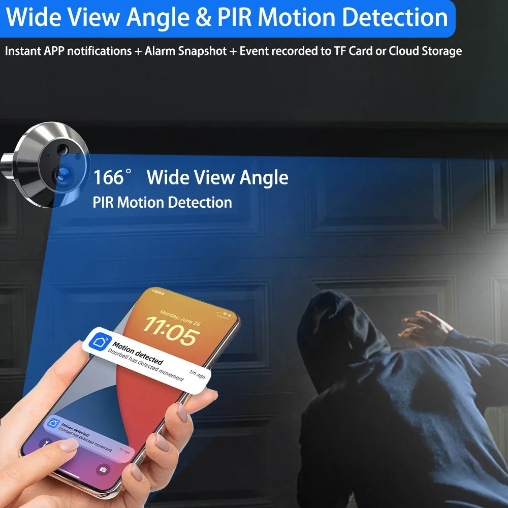 5MP Tuya Smartlife Home Doorbell Cat Eye Camera PIR Motion Detection Wifi Doorbell Night Vision Peepholes 4.3 Inch Baby Monitor