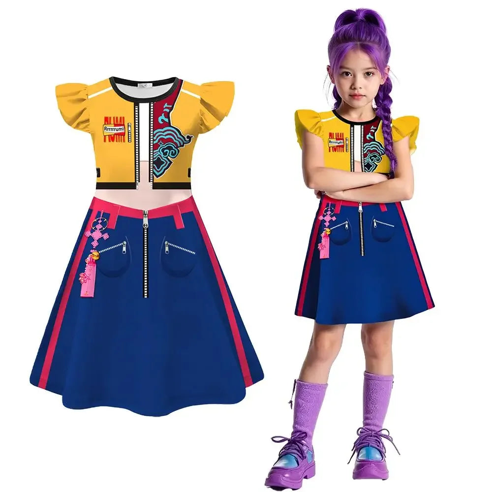 Halloween Copslay Costumes robe Kpop film fille groupe jeu   été mouche manches robes 3D numérique imprimé Halloween vêtements