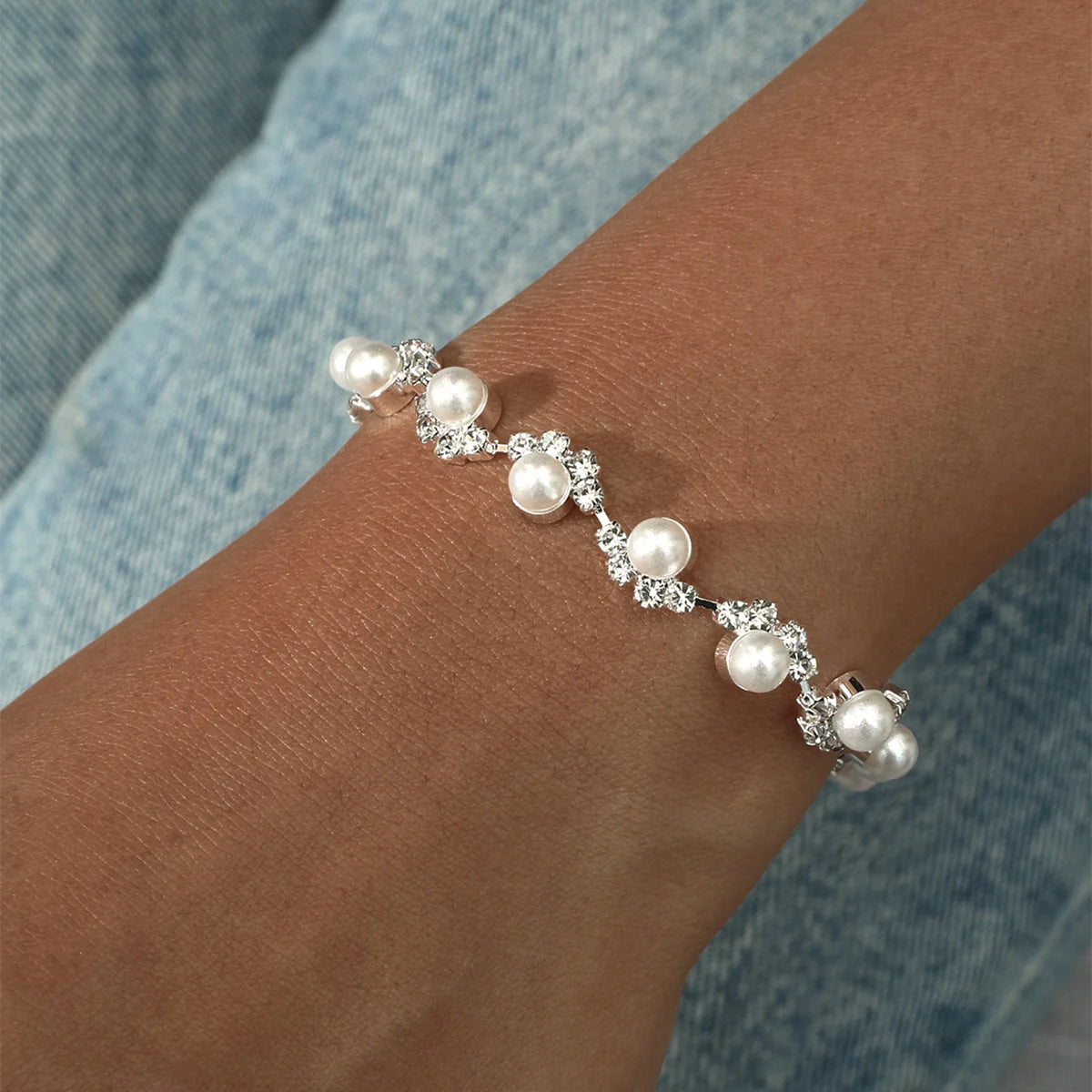 Wedding Bridal Jewelry 1-10 Row Cuff CZ Rhinestone Crystal Stretch Strand Bracelet Bangle Dropshipping