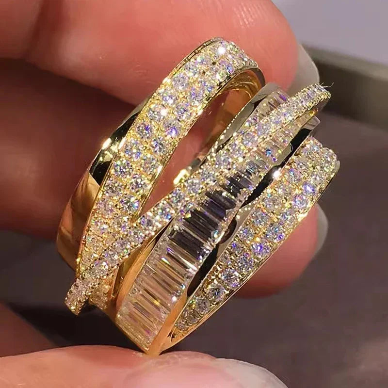 Luxury Gold Silver Color Opening Rings Women Multi Cross Design Modern Fashion Female Accessories Bling Bling Adjustable Jewelry