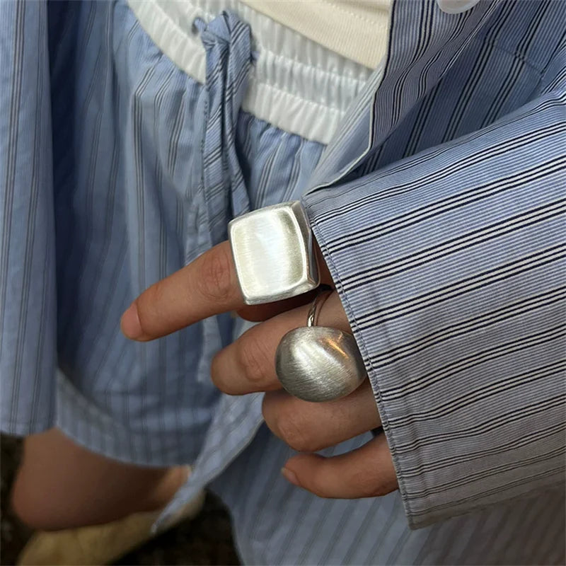 XIYANIKE Exaggerated Classic Scrub Square Geometric Rings For Men Women Hip Hop Fashion New Jewelry Couples Gift Party Rock