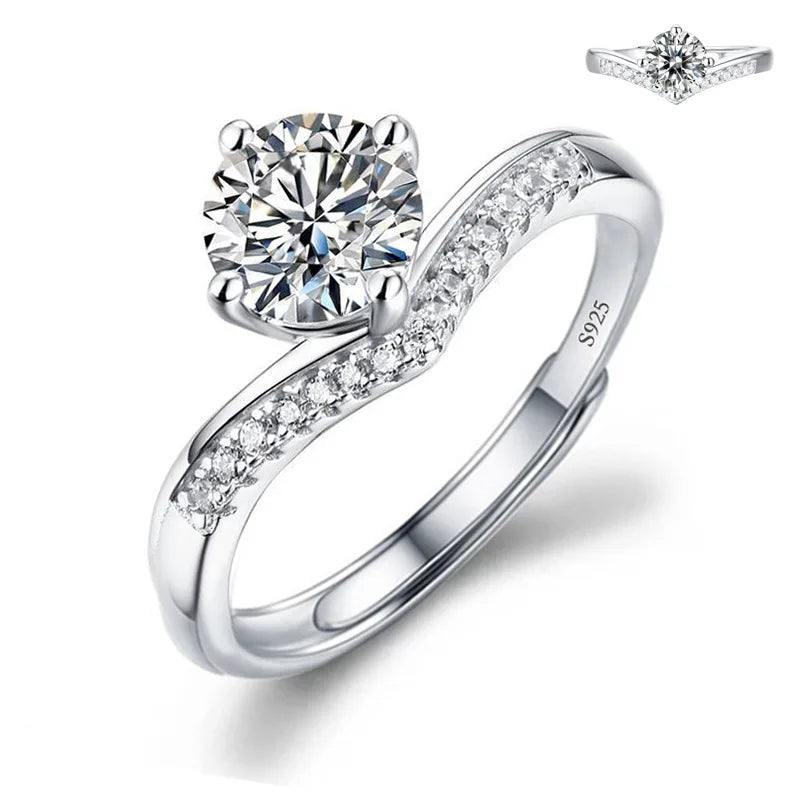 Never Fade Luxury Classic 18K White Gold Color Ring Solitaire 2 Carat Zirconia Diamant Wedding Band Women Jewelry Accessories