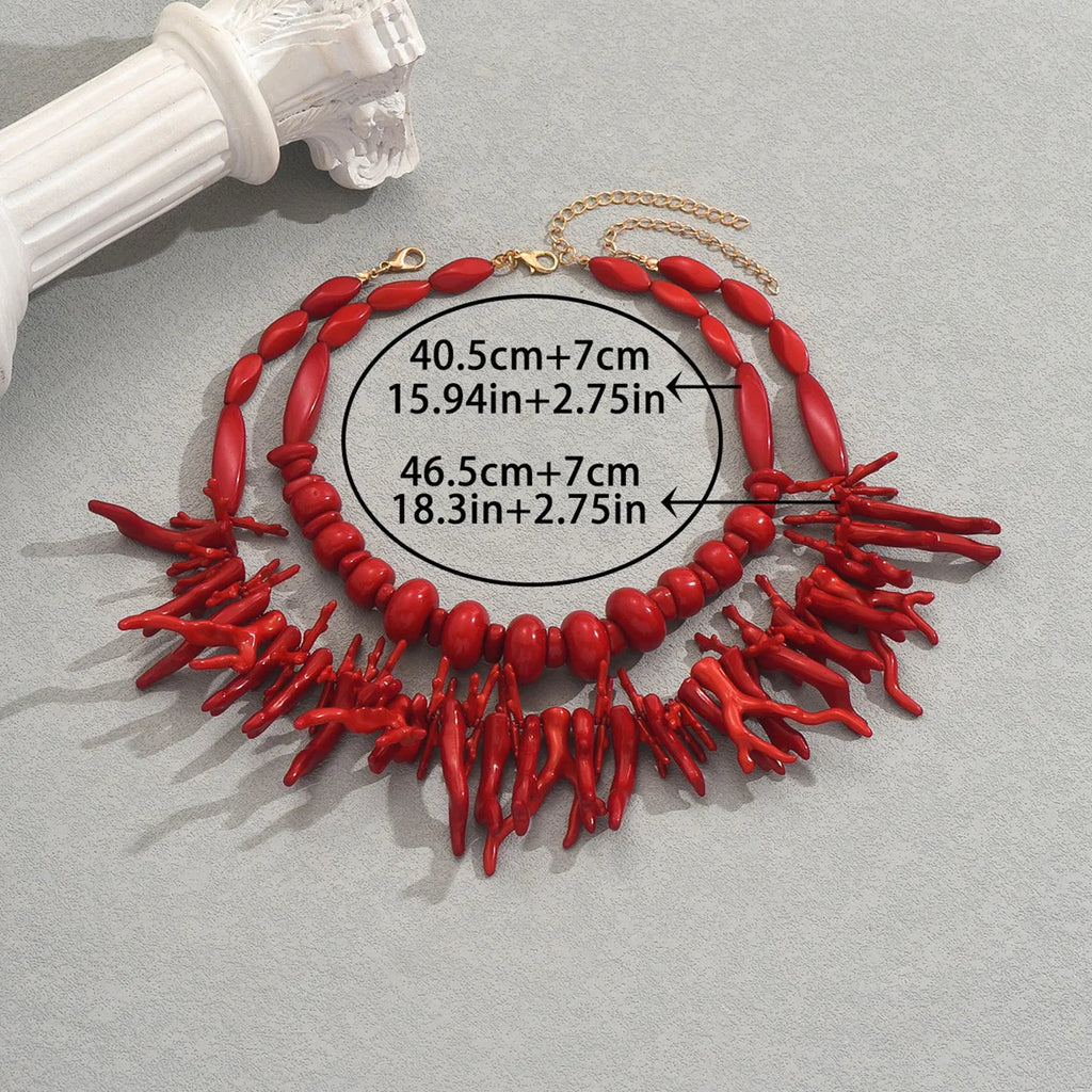 Fashion Women's Necklace Set - Versatile Multi-Layer Coral Design, Long Collarbone Chain + Geometric Pendant, 2-Piece Jewelry