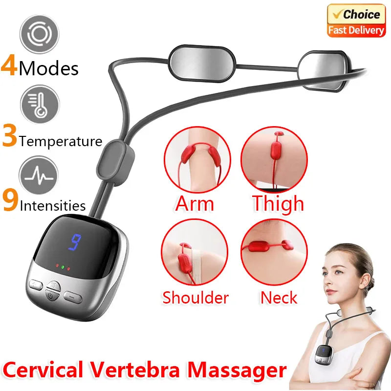 Mini Portable Neck Massager Rechargeable Hot Compress Pulse Muscle Stimulator for Cervical Spine Pain Relief Home Office