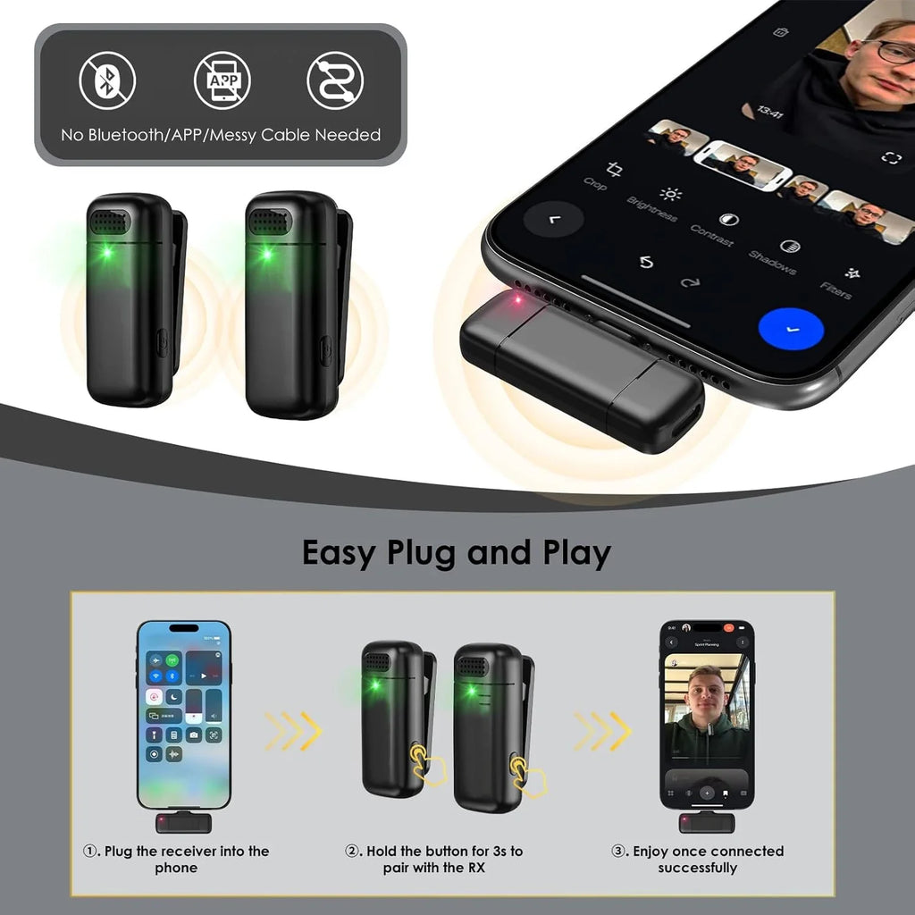Wireless Lavalier Microphone Mini Portable Noise Reduction Video Recording Microphone for IPhone Android with Charging Box